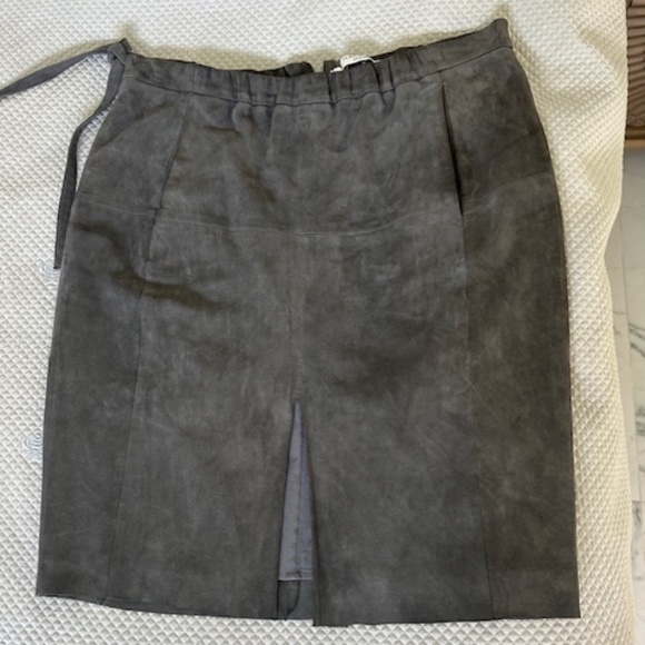 Halston Heritage Suede Lamb Leather Skirt with Pockets in Gray, Size 10 - Picture 2 of 6